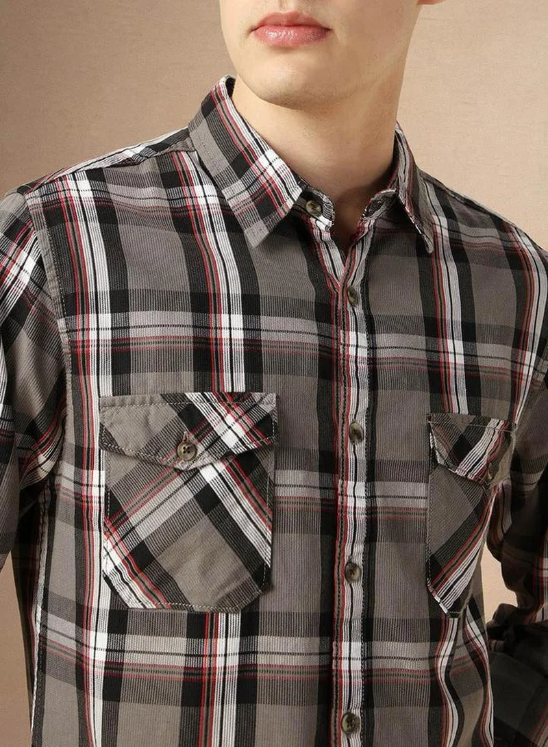 Dennis Lingo Men's Multicoloured 100% Cotton Checkered Button Down Relaxed Fit Shirt