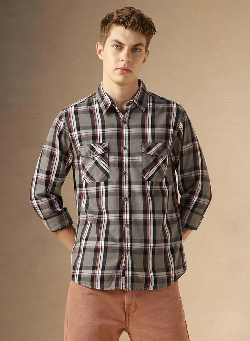 Dennis Lingo Men's Multicoloured 100% Cotton Checkered Button Down Relaxed Fit Shirt