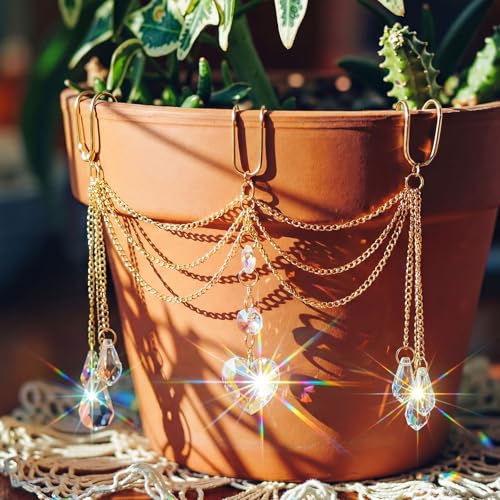 BrightRow Sun Catcher Plant Hanger with Beads and Glass Crystal Beaded Plant Accessories for Indoor Home Rainbow Decor Pot Accessory(Flower Pot Not Included) (Heart) - Image 1
