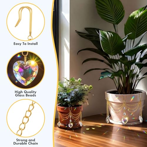 BrightRow Sun Catcher Plant Hanger with Beads and Glass Crystal Beaded Plant Accessories for Indoor Home Rainbow Decor Pot Accessory(Flower Pot Not Included) (Heart) - Image 3