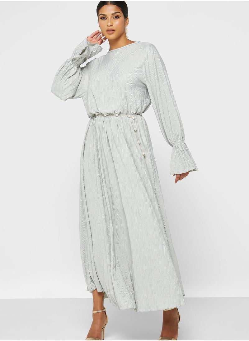 Khizana - Textured Dress With Belt - Image 1