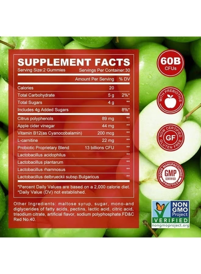 بيرنينج لوف علاقات خل التفاح مع B12 (60 علاقة) | فيتامين B12 + ACV Core | يدعم الهضم والطاقة والأيض | لذيذ ، غير المعدلة وراثيا ، خالي من الغلوتين | لا طعم خل مرير - Image 4