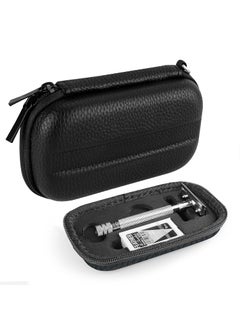 Linkidea Linkidea Hard Travel Case Compatible with Vikings Merkur Shaving Revolution Double Edge Safety Razor Storage Box Organizer for Safety Razor  Shaving Attachments Lychee Vegan Leather 
