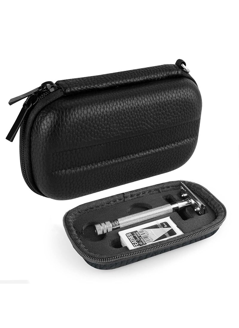 Linkidea Linkidea Hard Travel Case Compatible with Vikings Merkur Shaving Revolution Double Edge Safety Razor Storage Box Organizer for Safety Razor  Shaving Attachments Lychee Vegan Leather 