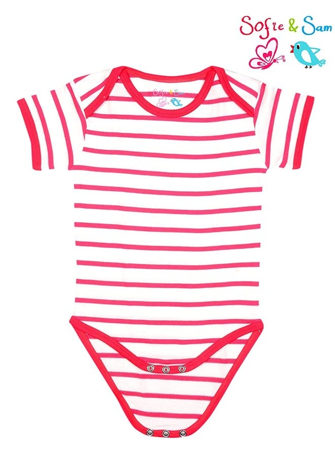 Sofie & Sam Premium Cotton 1 Pc Baby Romper Half Sleeves (3-6) Months - Stripes/Red - Image 2
