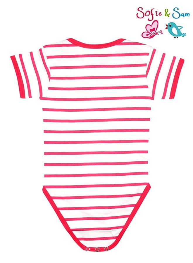 Sofie & Sam Premium Cotton 1 Pc Baby Romper Half Sleeves (3-6) Months - Stripes/Red - Image 3