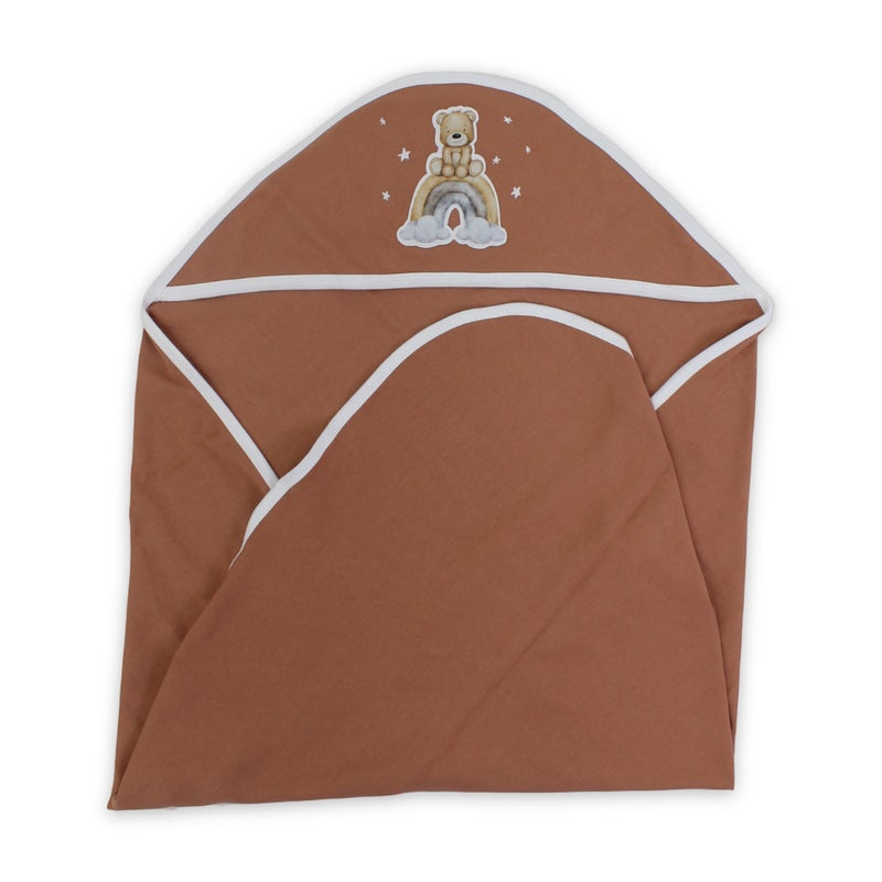 Berceau Cotton Baby Blanket – with Teddy Bear Sitting Rainbow Print – Beige - Image 2
