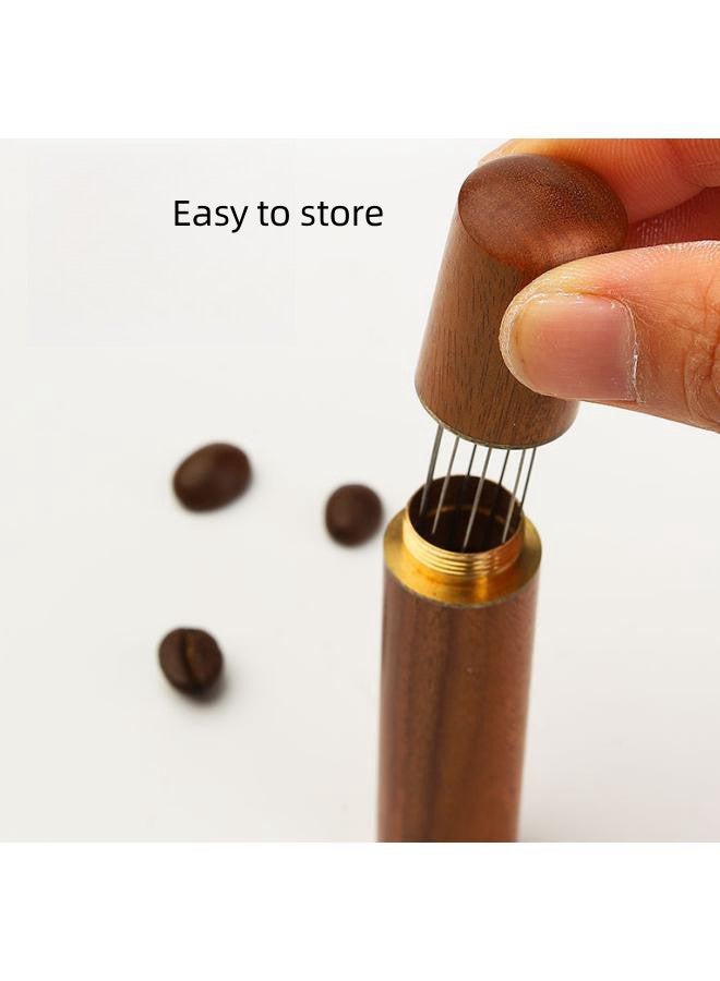 WAOKN Wooden Handle Needle Coffee Tamper, Espresso Dispensing Stirring Tool, Professional Barista Hand Needle Tool 8 Pin 0.4mm Natural Wood Handle and Storage Box, Anti-Caking Ground Coffee Stirring Tool,Mini Small and Portable with Storage Base, Coffee Distributor Hand Stirrer Tool for Home Kitchen Cafe - Image 4