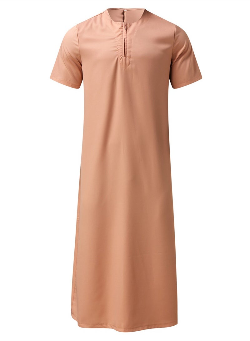 Solid color traditional men's shirt with zipper muslim robe - Image 1