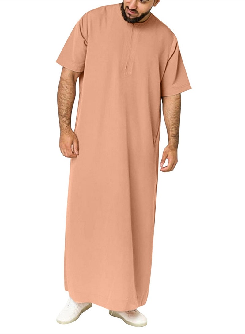 Solid color traditional men's shirt with zipper muslim robe - Image 4
