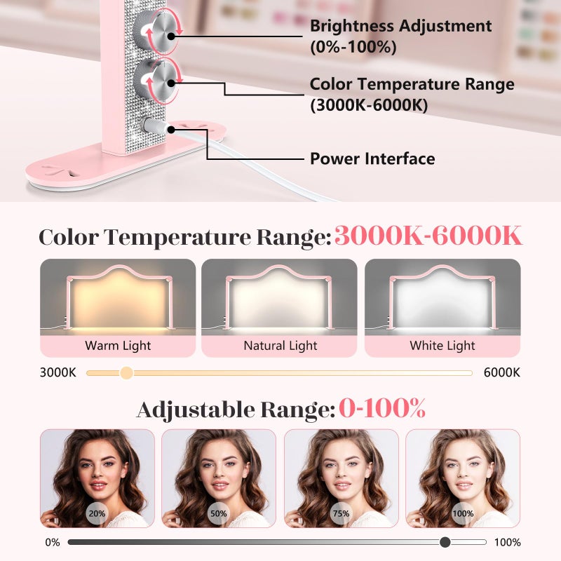 Yokilly Arc Half Moon Light: 34" Shadow-Free Half Moon Light for Desk Salon - Foldable LED Desk Lamp with Stepless Brightness for Manicurist (Pink) - Image 3