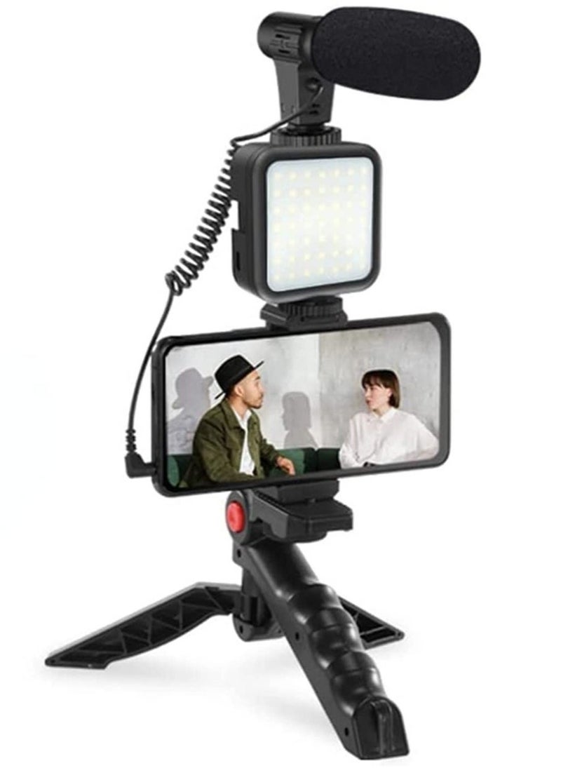 Smartphone  Camera Vlogging Studio Kits Video Shooting Photography Suit with Microphone LED Fill Light Mini Tripod - Image 1