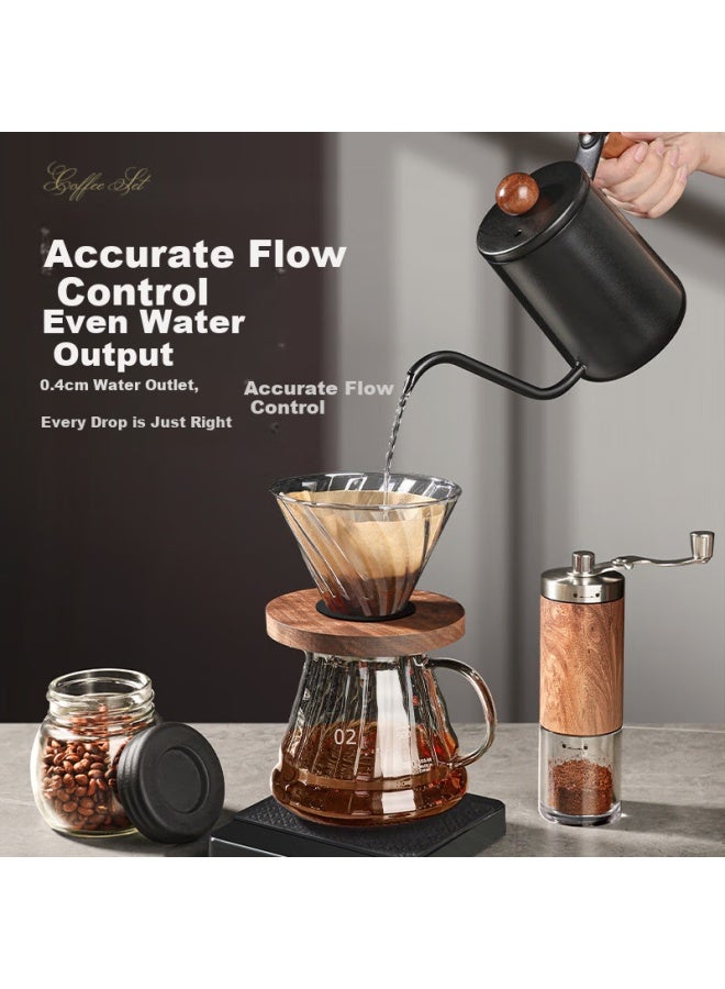 Pakchoice Pour-over Coffee Maker Set With Hand Grinder, Walnut Wood Stand, Home Coffee Brewing Equipment Kit - Image 2
