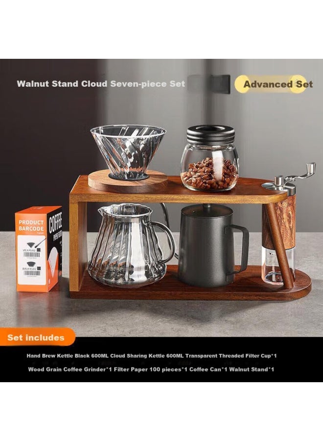 Pakchoice Pour-over Coffee Maker Set With Hand Grinder, Walnut Wood Stand, Home Coffee Brewing Equipment Kit - Image 1