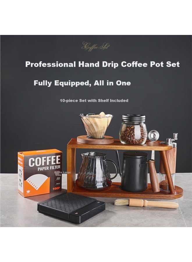Pakchoice Pour-over Coffee Maker Set With Hand Grinder, Walnut Wood Stand, Home Coffee Brewing Equipment Kit - Image 3