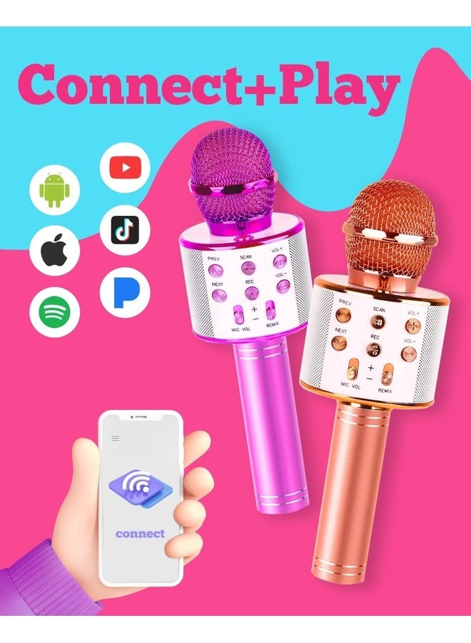 إلترازون 2-Pack Kids Karaoke Microphones - Portable Bluetooth Singing Toys for Boys and Girls, Ideal Birthday Gifts (Rose Gold & Purple) - Image 2