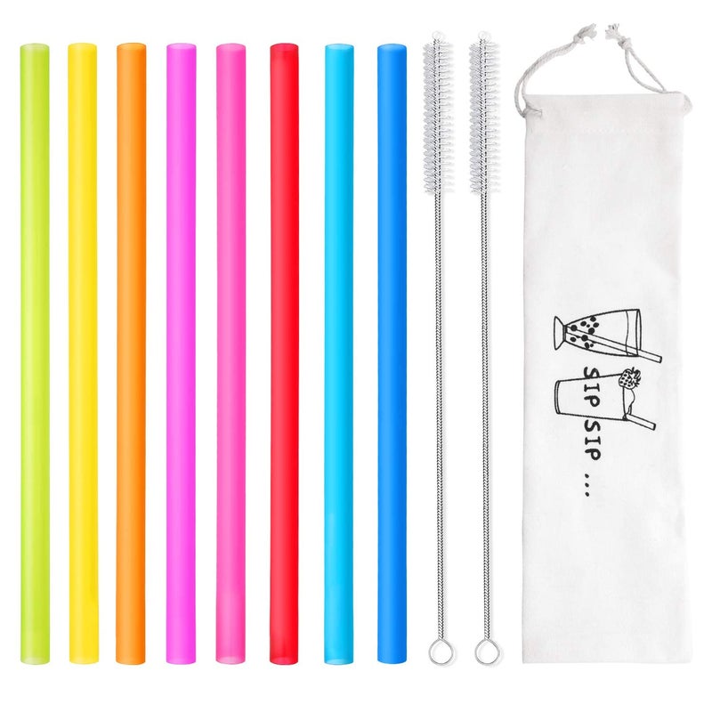 Hiware 8 Pcs Extra Wide Reusable Smoothie & Boba Straws with 1 Bag & 2 Brushes - Multicolor Big Jumbo, BPA FREE Large Plastic Straws for Smoothies, Bubble Tea(Tapioca, Boba Pearls), Milkshakes - Image 2