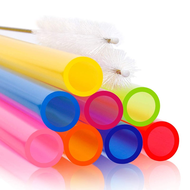 Hiware 8 Pcs Extra Wide Reusable Smoothie & Boba Straws with 1 Bag & 2 Brushes - Multicolor Big Jumbo, BPA FREE Large Plastic Straws for Smoothies, Bubble Tea(Tapioca, Boba Pearls), Milkshakes - Image 5