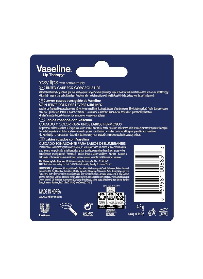 Vaseline Vaseline Lip Therapy Care Rosy FastActing Nourishment Ideal for Chapped Dry Cracked or Damaged Lips Lip Balm 4Pack 016 Oz Each  - Image 4