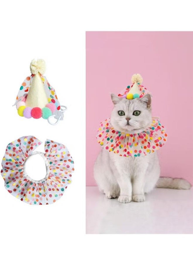 Pet Birthday Party Decorations Set, Cute Lace Dog Bib Scarf and Birthday Hat, Puppycat Birthday Bandana Scarf and Party Hat, Cat Dog Princess Costumes  - Image 1
