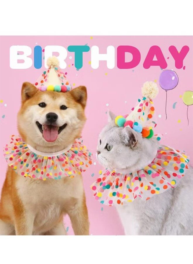 Pet Birthday Party Decorations Set, Cute Lace Dog Bib Scarf and Birthday Hat, Puppycat Birthday Bandana Scarf and Party Hat, Cat Dog Princess Costumes  - Image 2