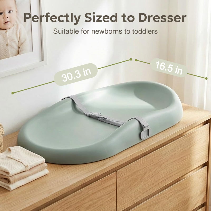 Mallify Baby Changing Pad with Waterproof and Non-Toxic Surface, Changing Table Pad with Adjustable Safety Strap and Cushioned Foam, Easy-Clean & Portable Changing Pad for Dresser(Green) - Image 4