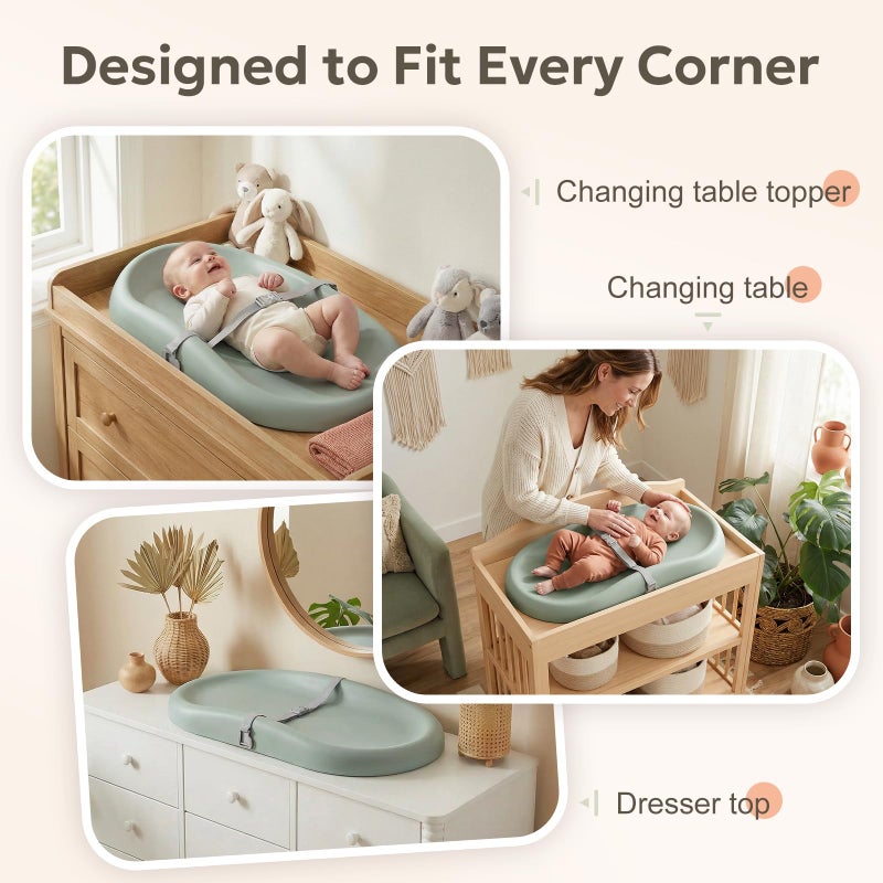 Mallify Baby Changing Pad with Waterproof and Non-Toxic Surface, Changing Table Pad with Adjustable Safety Strap and Cushioned Foam, Easy-Clean & Portable Changing Pad for Dresser(Green) - Image 5