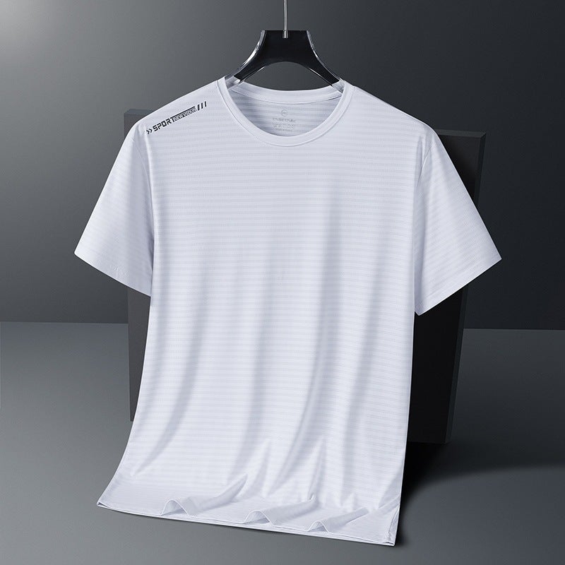2024 Sports Leisure Round Neck Plus Size Mesh Ice Silk T-Shirt Men'S Breathable Elastic Quick-Drying Loose Explosion - Image 1