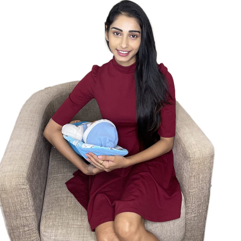 HOOPA وسادة تغذية HOOPA 2 في 1 باللون الأزرق الفيروزي | وسادة للرضاعة | حاملة للرضع | حاملة للمولود الجديد | وسادة للرضاعة | حاملة مائلة (باللون الأزرق الداكن) - Image 5