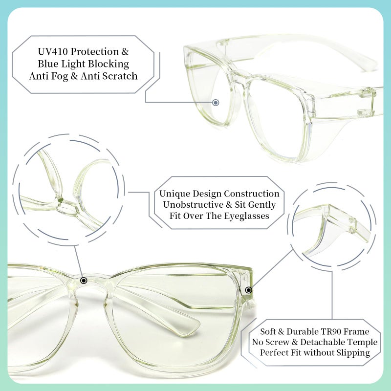 Alsenor Safety Glasses Anti Fog Goggles Fit Over Prescription Eyewear For Ansi Z87.1 Certified Oversized Eyeglasses For Men Women (Oversized-Jade) - Image 4