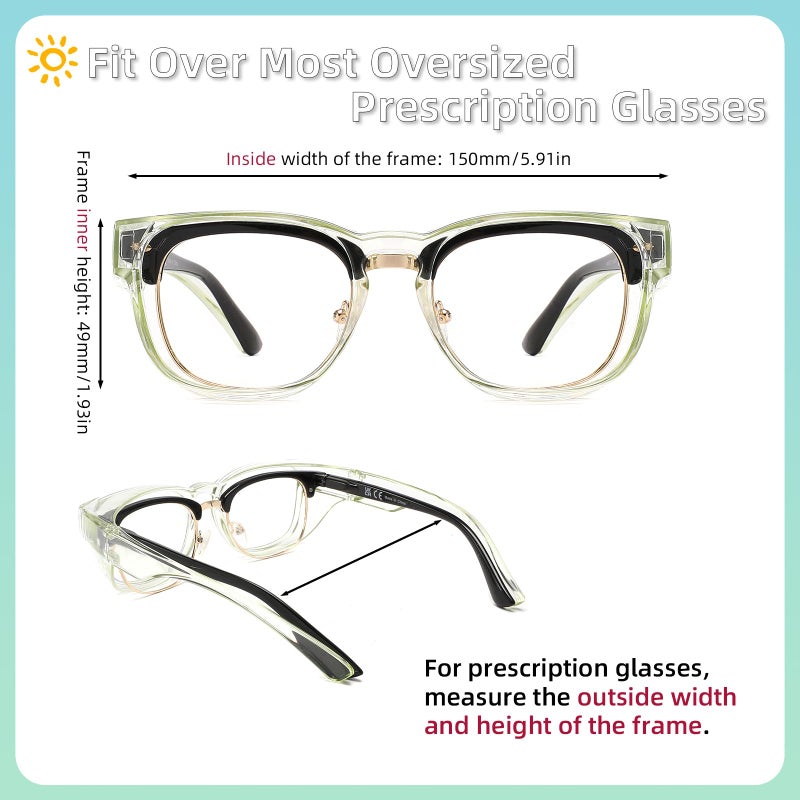 Alsenor Safety Glasses Anti Fog Goggles Fit Over Prescription Eyewear For Ansi Z87.1 Certified Oversized Eyeglasses For Men Women (Oversized-Jade) - Image 2