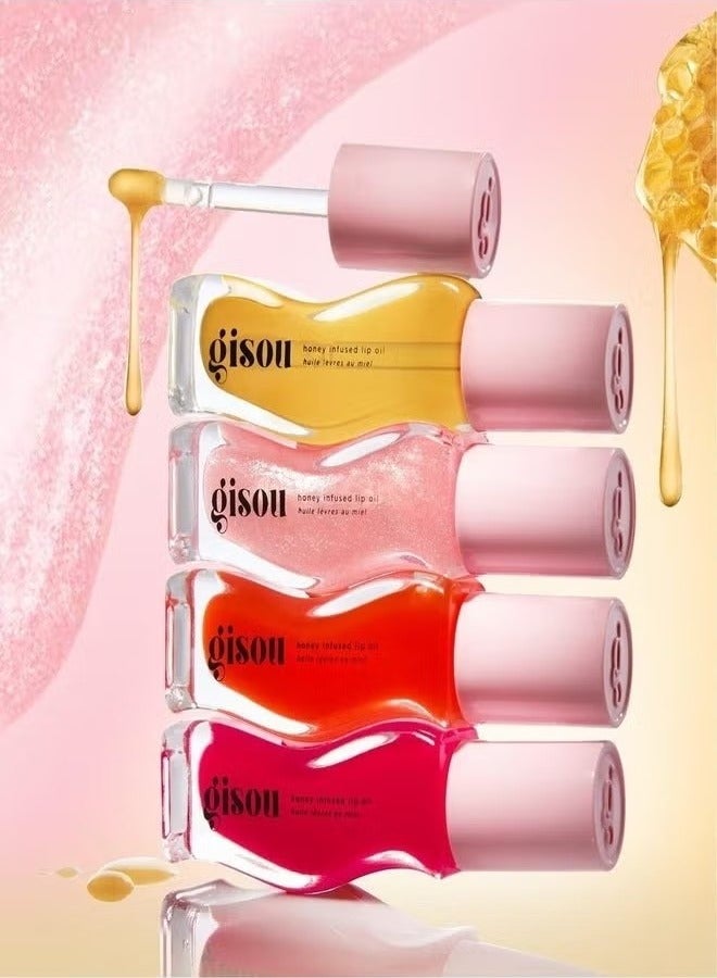 Gisou Honey Infused Lip Oil Strawberry Sorbet - Sheer Pinky Red, Hydrating&Nourishing Lip Treatment (0.27 oz / 8 ml) - Image 4