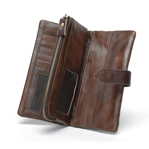 LETEULO Women's RFID Blocking Genuine Leather Wallet Vintage Hand Rubbing Wallets Organizer (Coffee) - Image 1