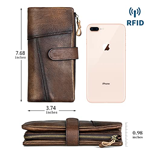LETEULO Women's RFID Blocking Genuine Leather Wallet Vintage Hand Rubbing Wallets Organizer (Coffee) - Image 5