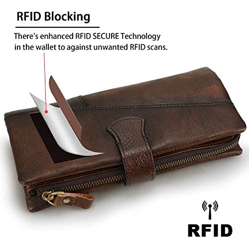 LETEULO Women's RFID Blocking Genuine Leather Wallet Vintage Hand Rubbing Wallets Organizer (Coffee) - Image 4