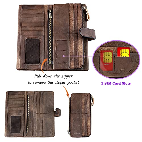 LETEULO Women's RFID Blocking Genuine Leather Wallet Vintage Hand Rubbing Wallets Organizer (Coffee) - Image 3