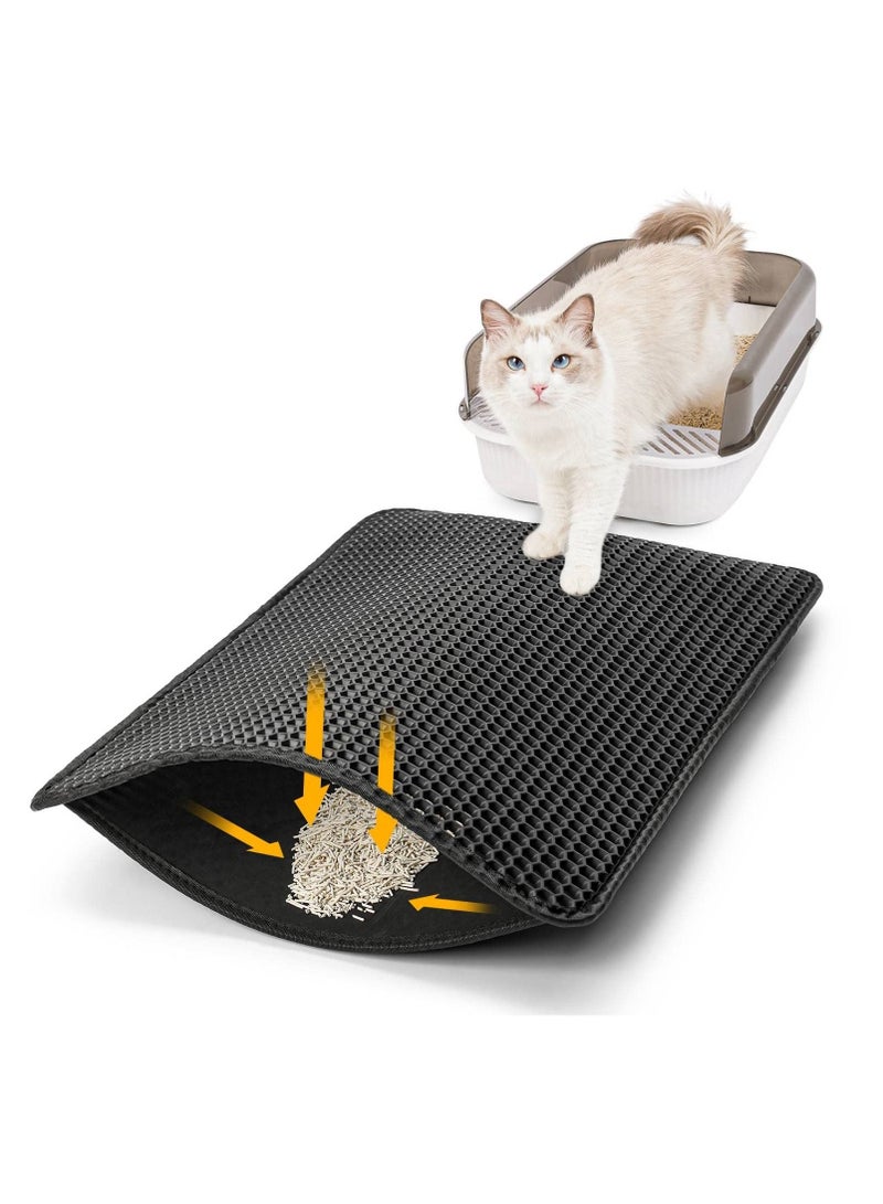 SYOSI Cat Litter Mat, SYOSI Honeycomb Double Layer Trapping Litter Mat Design, Waterproof Urine Proof Kitty Litter Mat, Easy Clean Scatter Control Black - Image 1