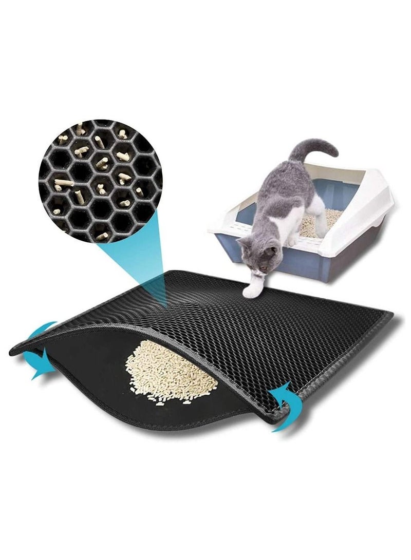 SYOSI Cat Litter Mat, SYOSI Honeycomb Double Layer Trapping Litter Mat Design, Waterproof Urine Proof Kitty Litter Mat, Easy Clean Scatter Control Black - Image 2