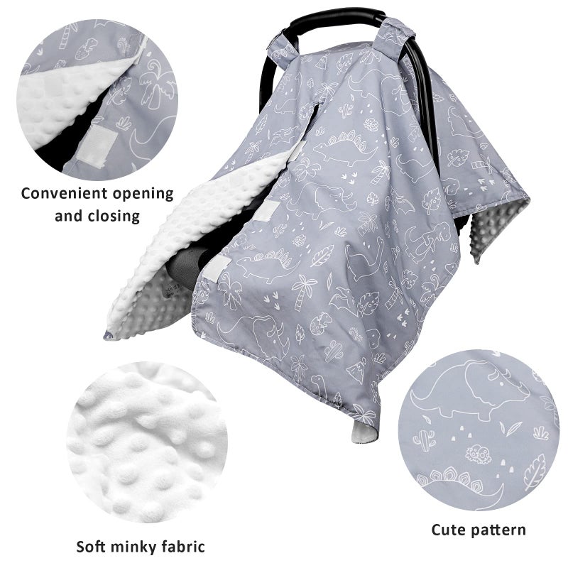 DILIMI Car Seat Covers for Babies, Peekaboo Opening Infant Car Seat Canopy for Baby Boys Girls, 2 in 1 Mom Nursing Breastfeeding Covers, Minky Warm Carseat Canopy for Newborn, Dinosaur - Image 2