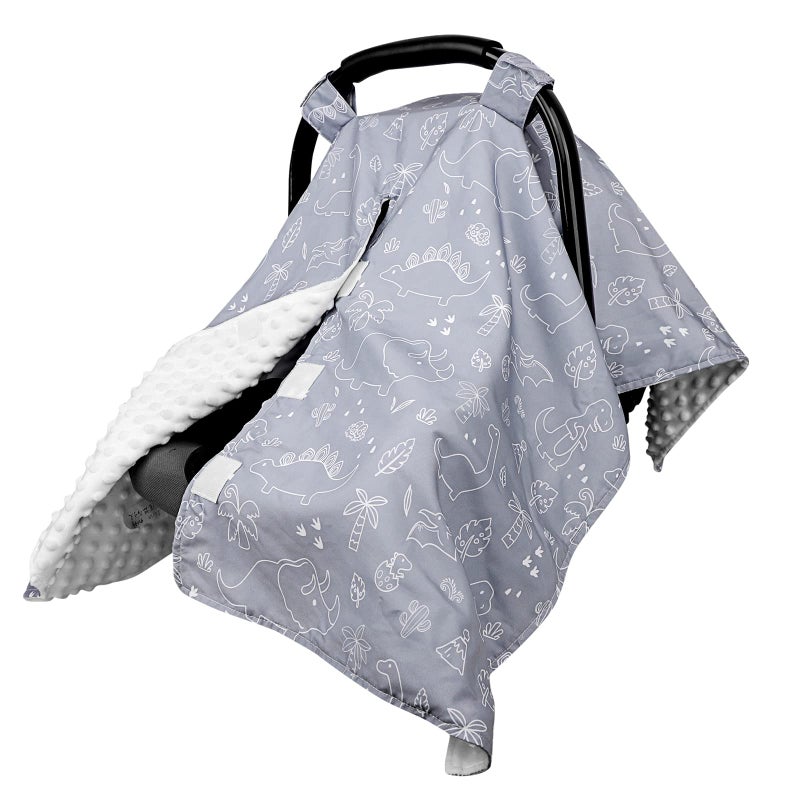 DILIMI Car Seat Covers for Babies, Peekaboo Opening Infant Car Seat Canopy for Baby Boys Girls, 2 in 1 Mom Nursing Breastfeeding Covers, Minky Warm Carseat Canopy for Newborn, Dinosaur - Image 1