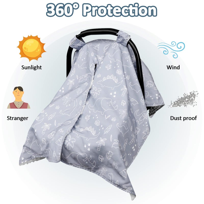 DILIMI Car Seat Covers for Babies, Peekaboo Opening Infant Car Seat Canopy for Baby Boys Girls, 2 in 1 Mom Nursing Breastfeeding Covers, Minky Warm Carseat Canopy for Newborn, Dinosaur - Image 4