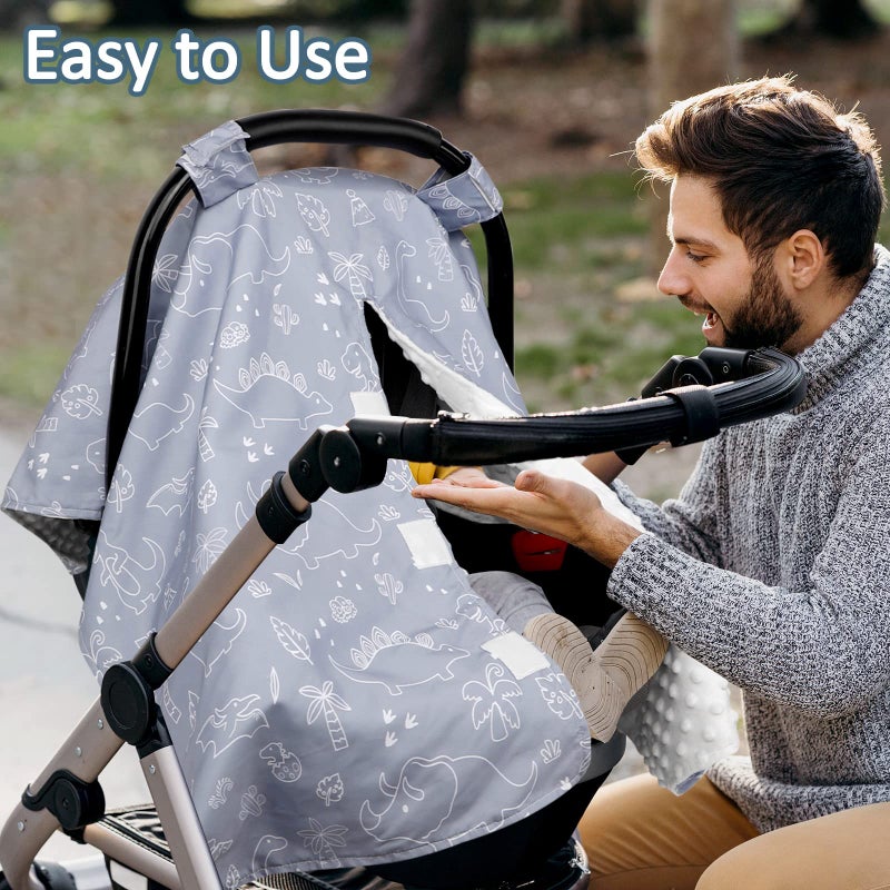 DILIMI Car Seat Covers for Babies, Peekaboo Opening Infant Car Seat Canopy for Baby Boys Girls, 2 in 1 Mom Nursing Breastfeeding Covers, Minky Warm Carseat Canopy for Newborn, Dinosaur - Image 5