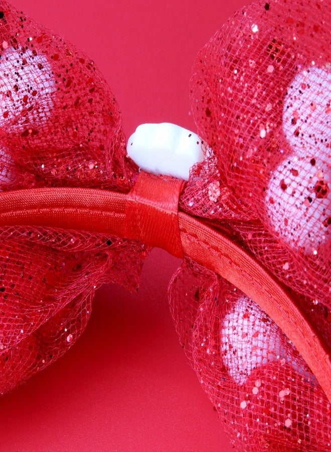نيدزو طوق شعر نيدزو الأحمر على شكل فيونكة، طوق شعر كبير مزين بفيونكة من الدانتيل اللامع مع قلادة سانتا، مقاس واحد - Image 5