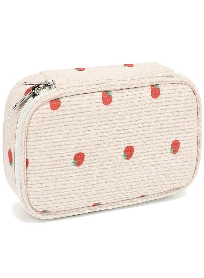 FlowFly Large Capacity Pencil Case for Kids, Boys & Girls - Zippered Multi-Functional Pen Pouch, Soft & Portable Pencil Bag for School, Teens, Students, Corduroy Strawberries Beige - Image 1
