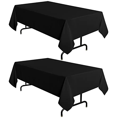 sancua 2 Pack Black Tablecloth 60 x 102 Inch, Rectangle 6 Feet Table Cloth - Stain and Wrinkle Resistant Washable Polyester Table Cover for Dining Tables, Buffet Parties and Camping - Image 1