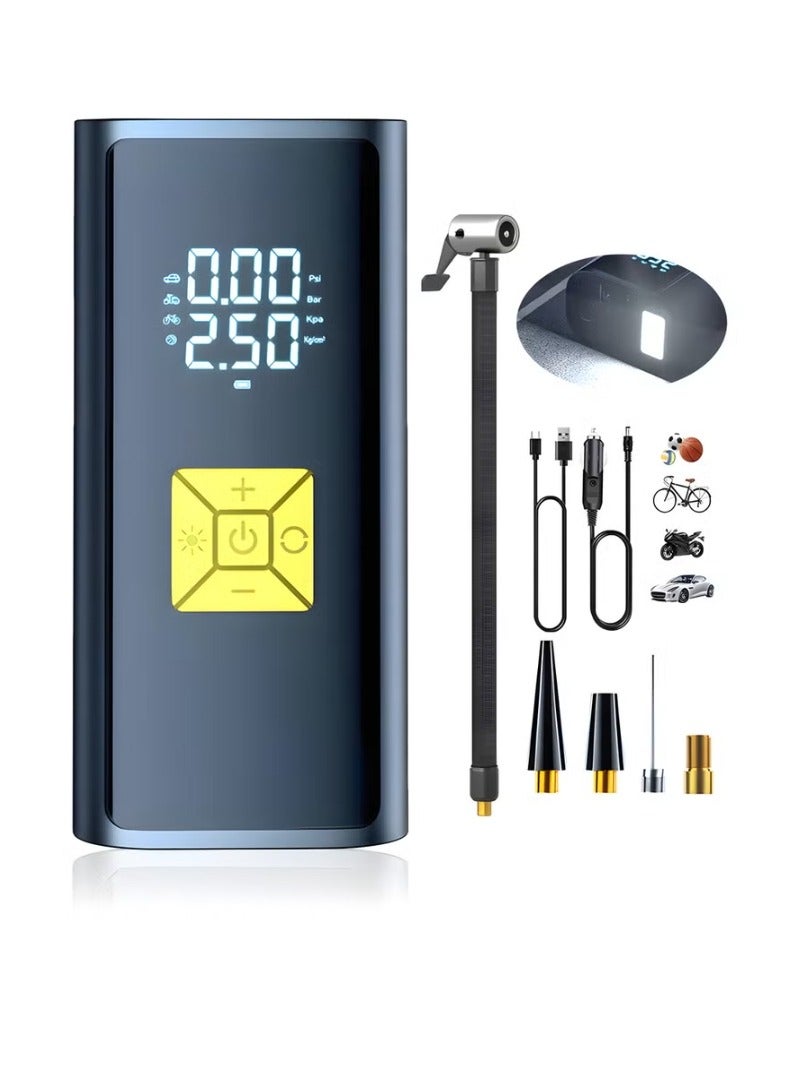 إيزي سو مضخة هواء للسيارة، منفاخ إطارات السيارة، ضاغط هواء مع توقف تلقائي وإضاءة LED، مضخة هواء محمولة سريعة 150 رطل لكل بوصة مربعة، تضخم سريع مع شاشة LCD مزدوجة للسيارة والدراجة النارية ومرتبة هوائية كروية