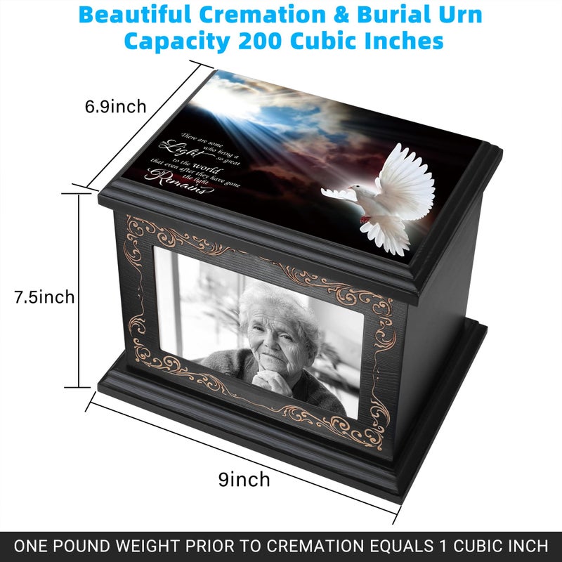 ADMLC Cremation Urns for Human Ashes Adult Male or Female, Funeral Memorial Urns for Ashes with Photo Frame, Wooden Urns Box and Casket for Men Women, Burial Urn for Adults Up to 200 IBS - Image 2