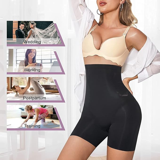 Lilots High Waisted Thigh Slimming Shapewear for Women Anti Rolling Seamless Tummy Tucker | Free Size |Fit to 30-38 Inch Black - Image 4