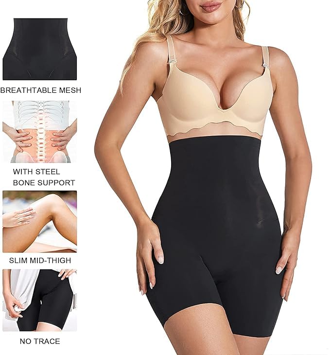Lilots High Waisted Thigh Slimming Shapewear for Women Anti Rolling Seamless Tummy Tucker | Free Size |Fit to 30-38 Inch Black - Image 2