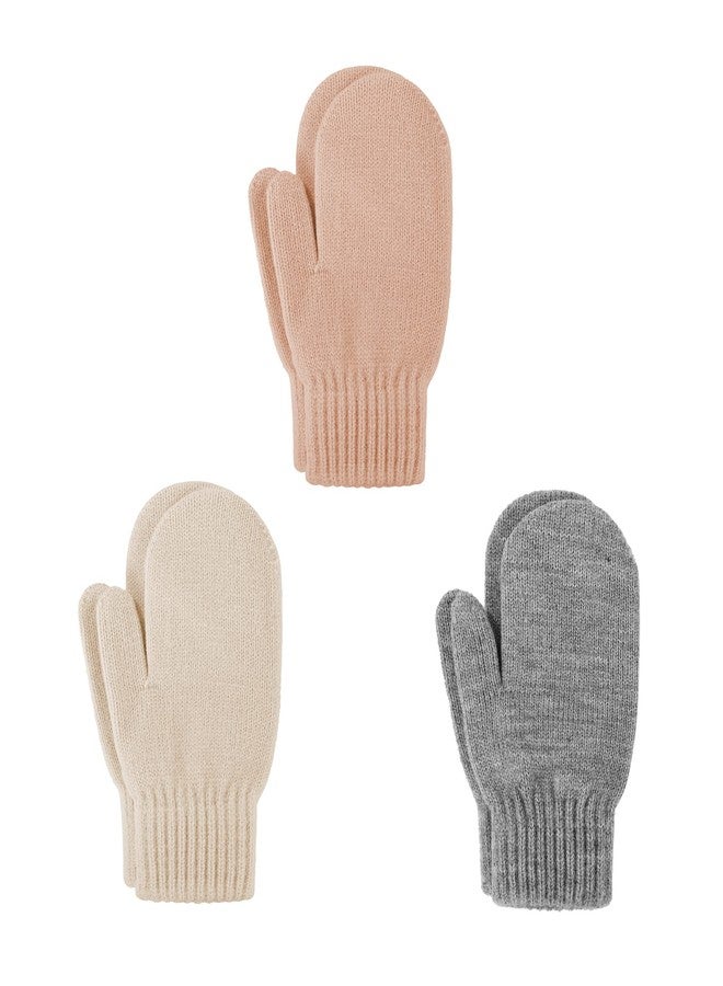 Durio Kids Mittens for Girls Boys Knit Winter Toddler Gloves Soft Kids Gloves Warm Baby Mittens Grey & Beige & Light Pink 1-3T - Image 1